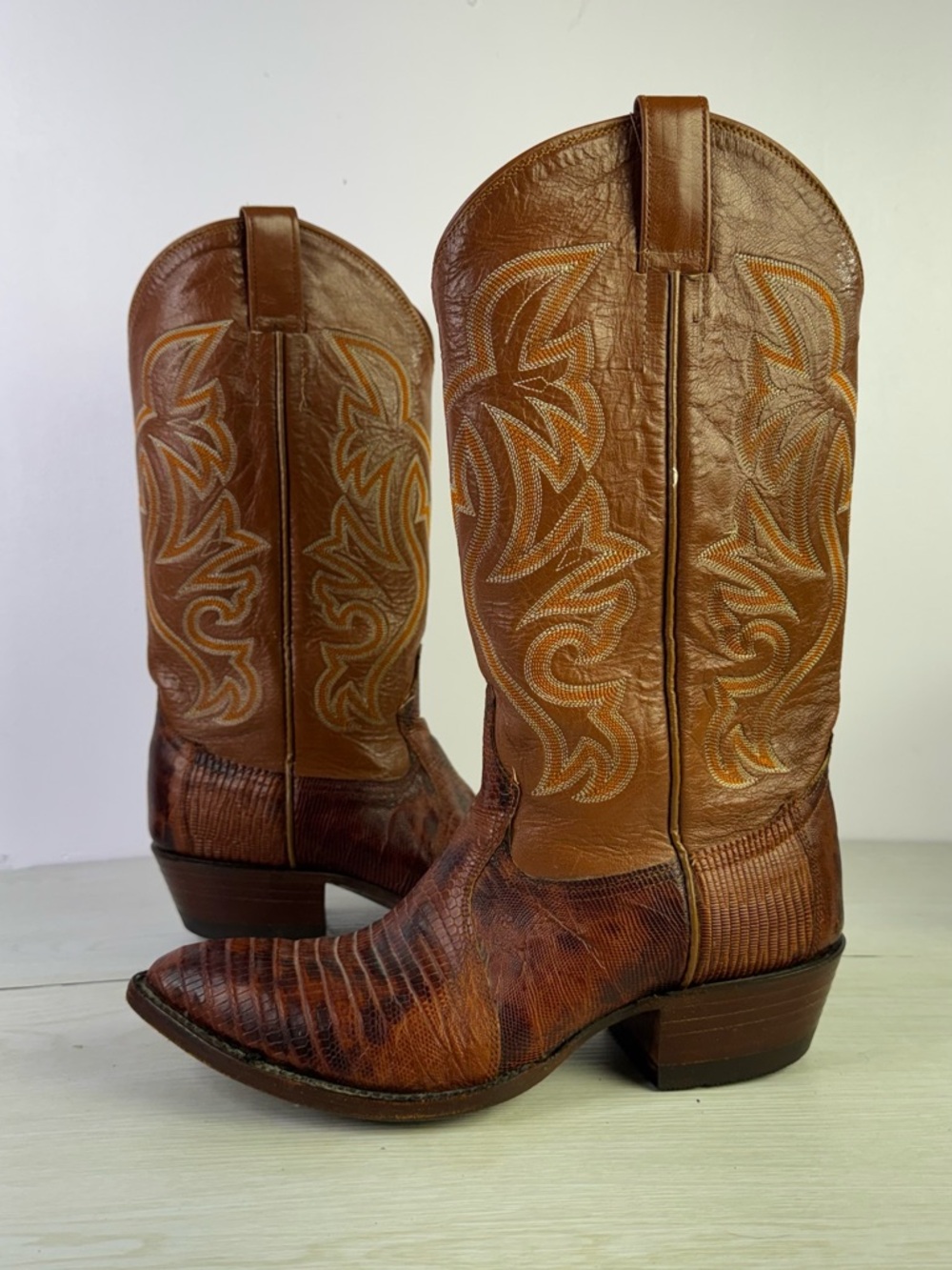 Cowtown  Lizard Leather Embroidered Cowboy Western Boots size 8D